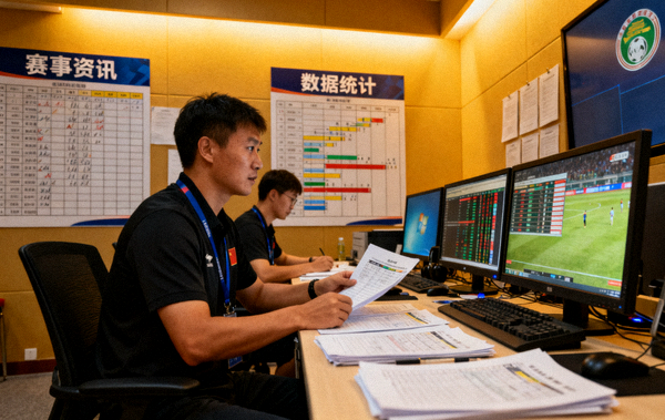 体育新闻编辑室内工作人员整理赛事资讯与数据